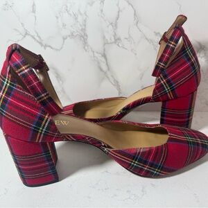 J. Crew Factory Tartan Block Heels with Ankle Strap